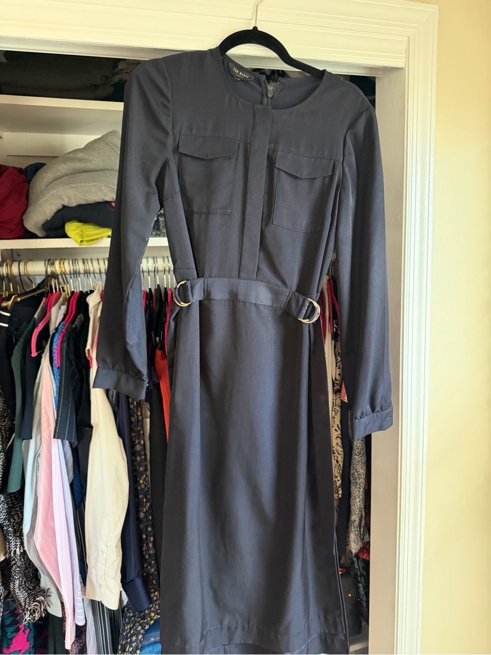 Ted Baker Navy Long-Sleeve Belted Shirt Dress